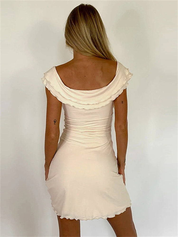 Tossy V-Neck Twist Backless Mini Dress – Ruffled Slim Patchwork Summer Casual Solid Bandage Dress for Women