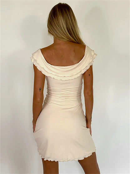 Tossy V-Neck Twist Backless Mini Dress – Ruffled Slim Patchwork Summer Casual Solid Bandage Dress for Women