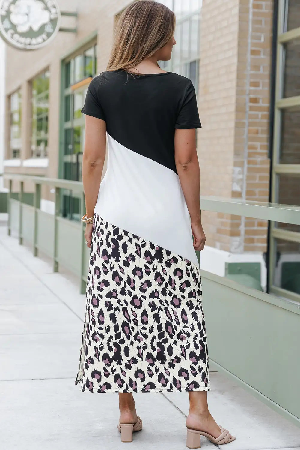 leopard color block maxi dress