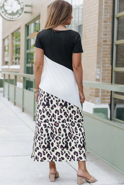 leopard color block maxi dress