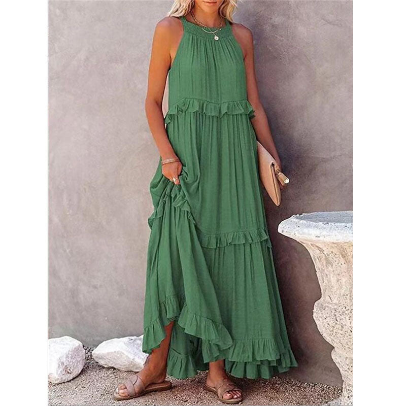 Ruffle Halter Neck Swing Maxi Dress in Multiple Colors
