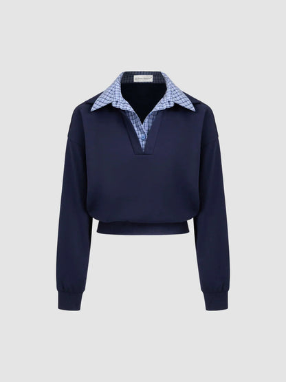 Terry Checks Collar Sweatshirt