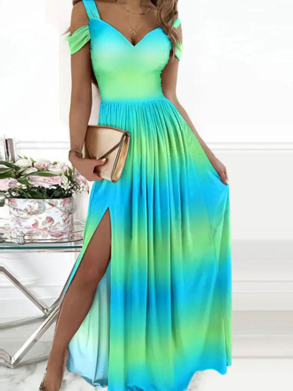 Off-The-Shoulder Maxi Dress Short Sleeves Sexy Open Shoulder Long Dress
