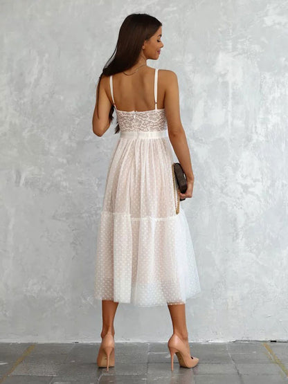 Birthday Lace V-Neck Sleeveless Midi Dresses