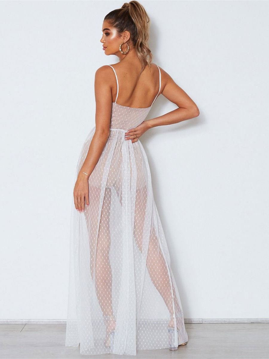 V-Neck Maxi Dress Sexy Polka Dot Floor Length Dress