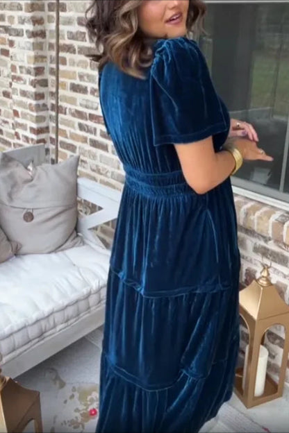 WOMEN__ VELVET TIERED MAXI DRESS