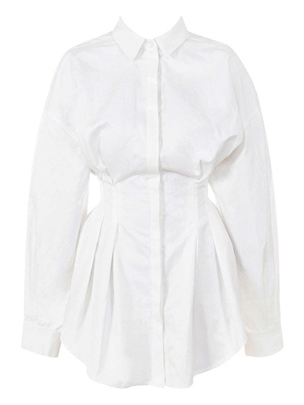 Dresses Shirt Dresses Midi Dress White Turndown Collar Long Sleeves