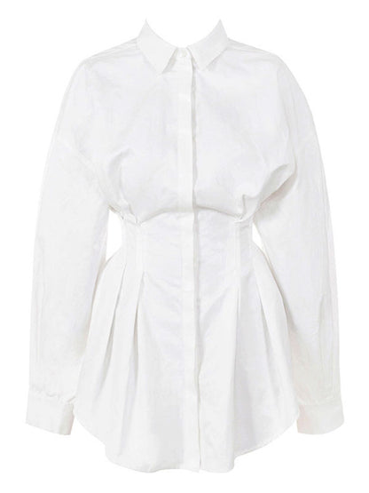 Dresses Shirt Dresses Midi Dress White Turndown Collar Long Sleeves