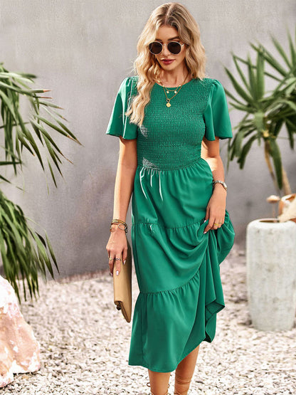 Casual Jewel Neck Short Sleeves Midi Dress