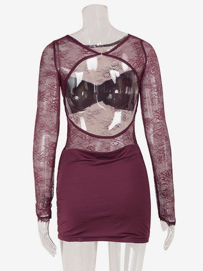 Sheer Lace Ruched Mini Dress For Women - Sexy Cut Out Open Back Bodycon Gown - Summer Night Out Club Party 2026