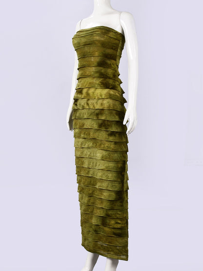 Tie-dye Splicing Strapless Backless Maxi Dresses