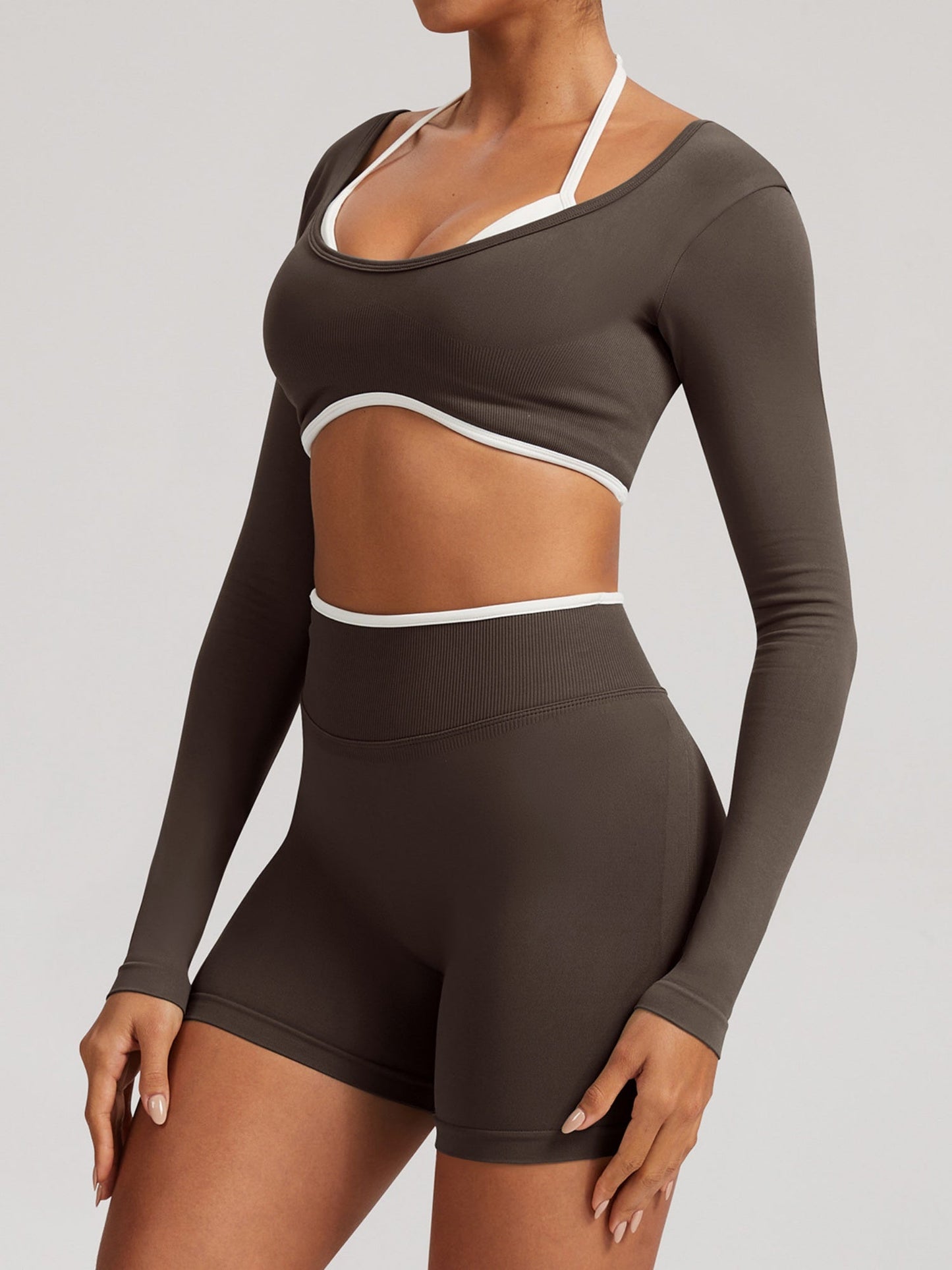 Seamless Faux Two-Piece Exercise And Fitness Yoga Long-sleeved Top