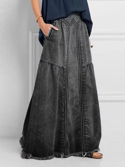 Denim Pocket Elastic High Waist Skirts
