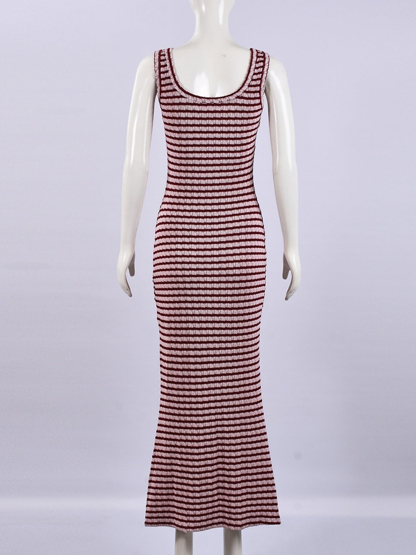 Striped Color Blocking Asymmetrical Neckline And Sleeveless Maxi Dresses