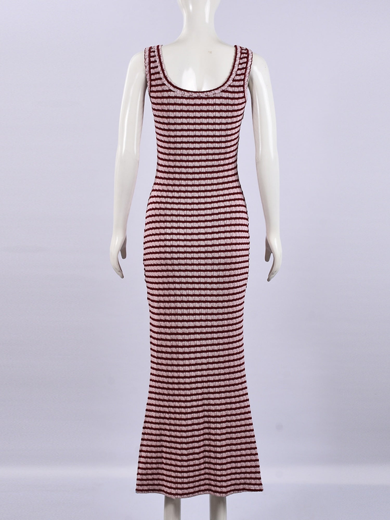 Striped Color Blocking Asymmetrical Neckline And Sleeveless Maxi Dresses