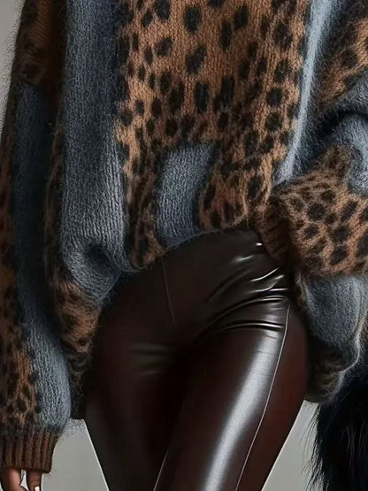Leopard Print Knitting Loose-fit Sweaters
