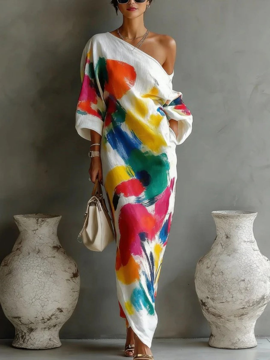 Long Sleeve Off-shoulder Comfort Loose-fit Maxi Dresses