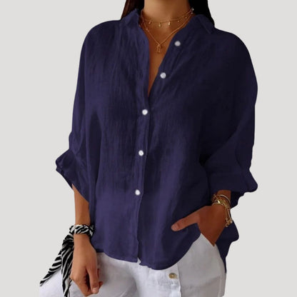 | Linen Long Sleeve Button Shirt Blouse