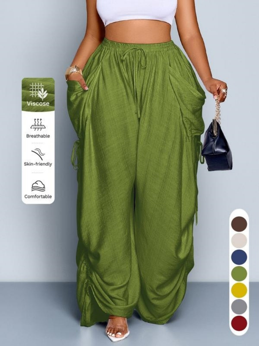 Punk-style Drawstring Pleated High-waisted Wide-leg Trousers
