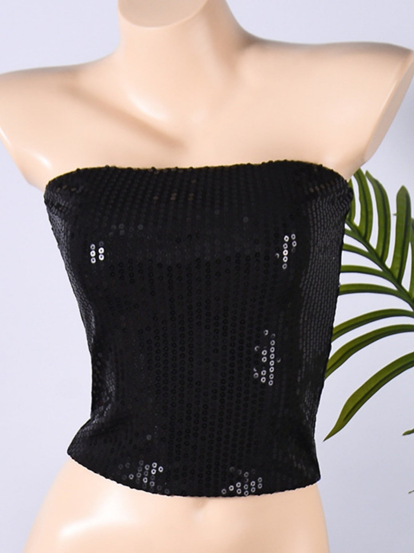 Sequined Leopard Print Elastic Bustier Zipper Bandeau