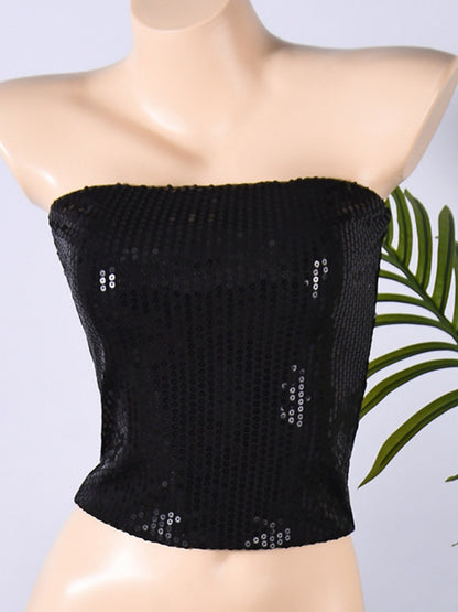 Sequined Leopard Print Elastic Bustier Zipper Bandeau