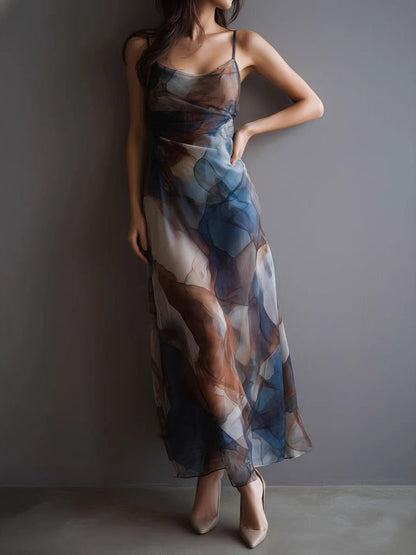 Chiffon Printed Blending Temperament Maxi Dresses