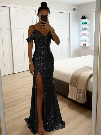 Sequins Slit Formal Dress Maxi Dresses