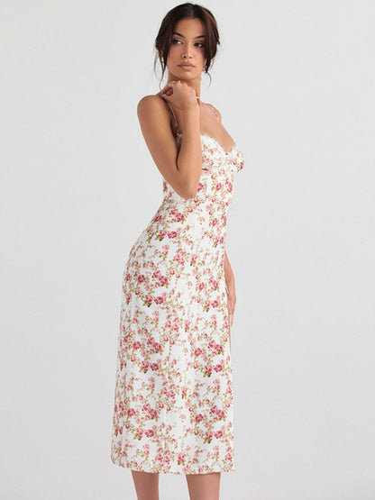 Floral Camisoles Lace Stitching Sexy Vacation And Leisure Maxi Dresses