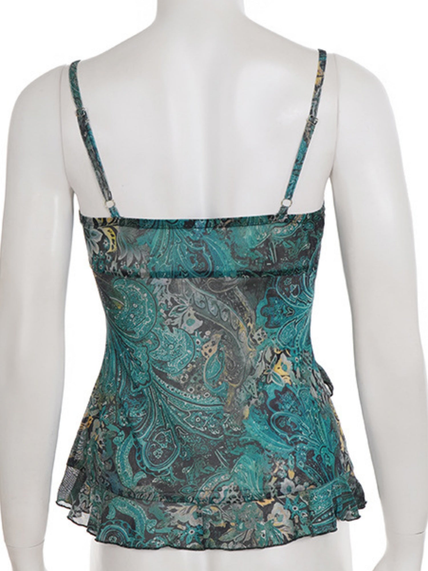Retro Prints Mesh Color-blocked Tank Top