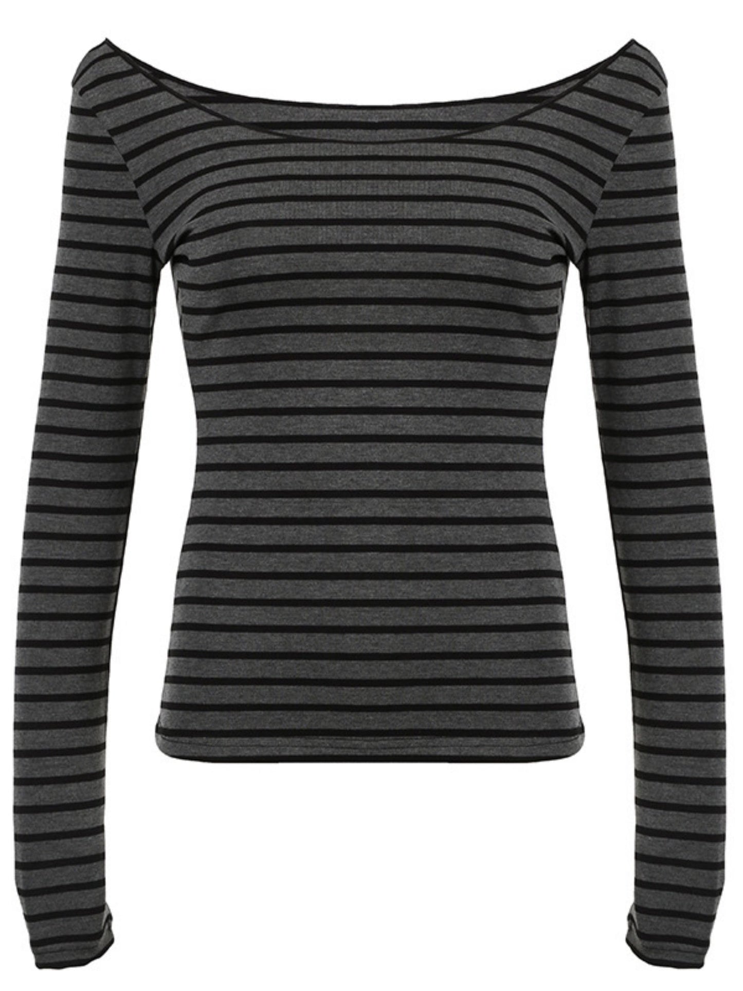 Striped Color Blocking Off-shoulder Slimming Off-shoulder Long-sleeved T-shirt