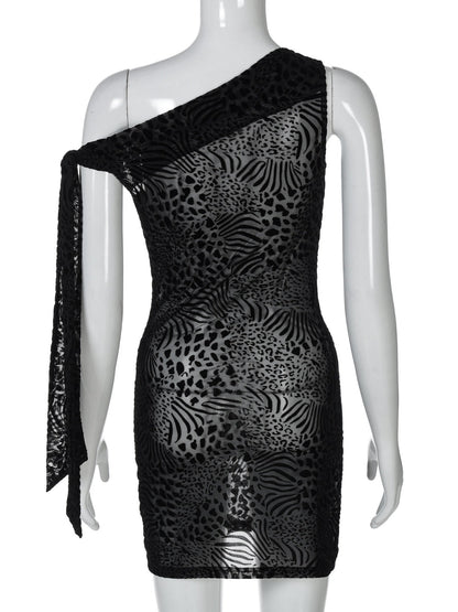 Lace Mesh Sloping Shoulders Slim Fit Hip Body Mini&Short Dresses