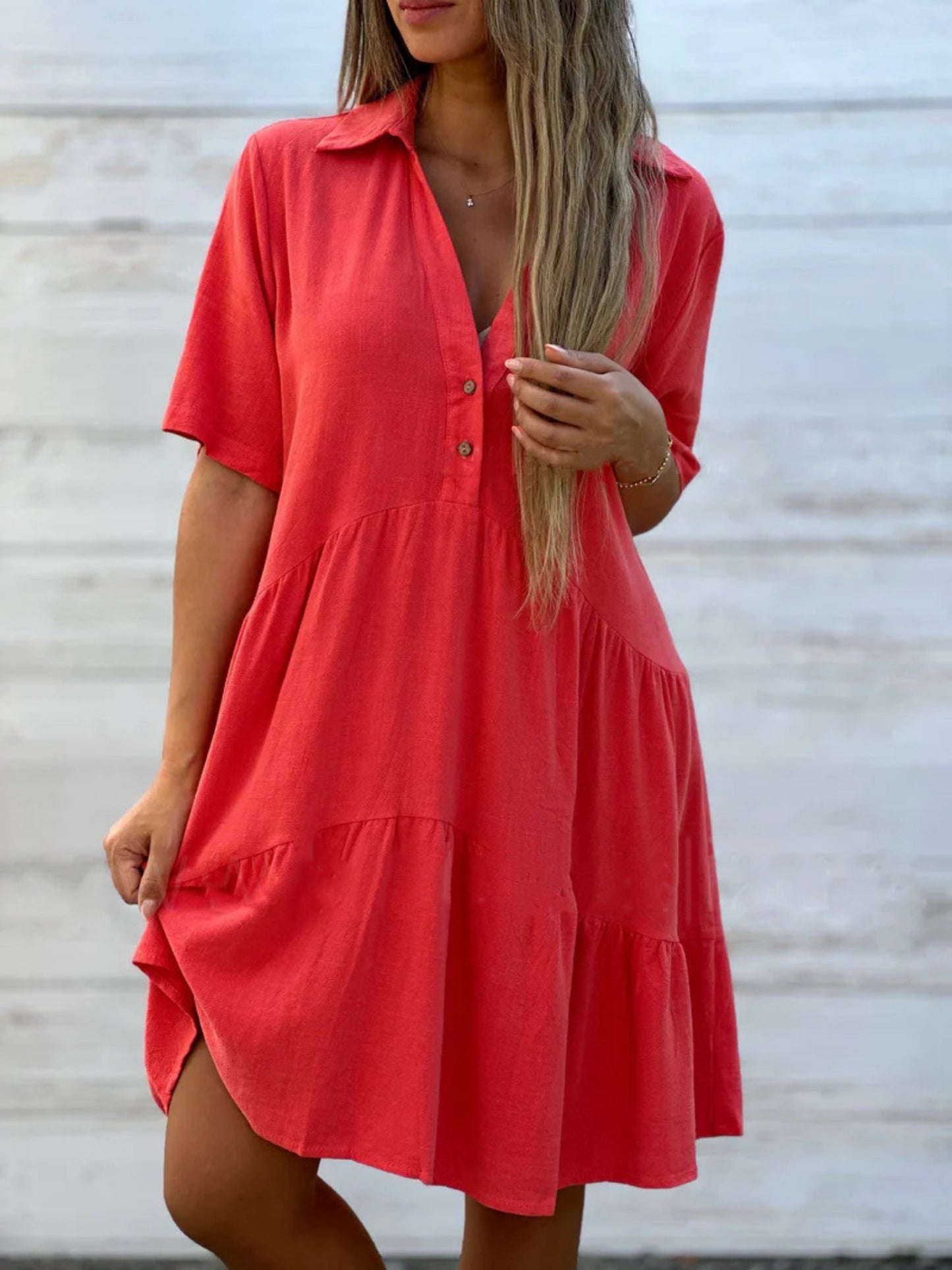 Lapel Loose, Full Skirt Mini&Short Dresses