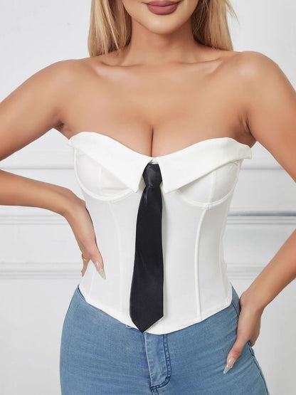 Tie Cuff Fishbone Chest Wrap Slim Waist And Sexy Tank Tops&Camis