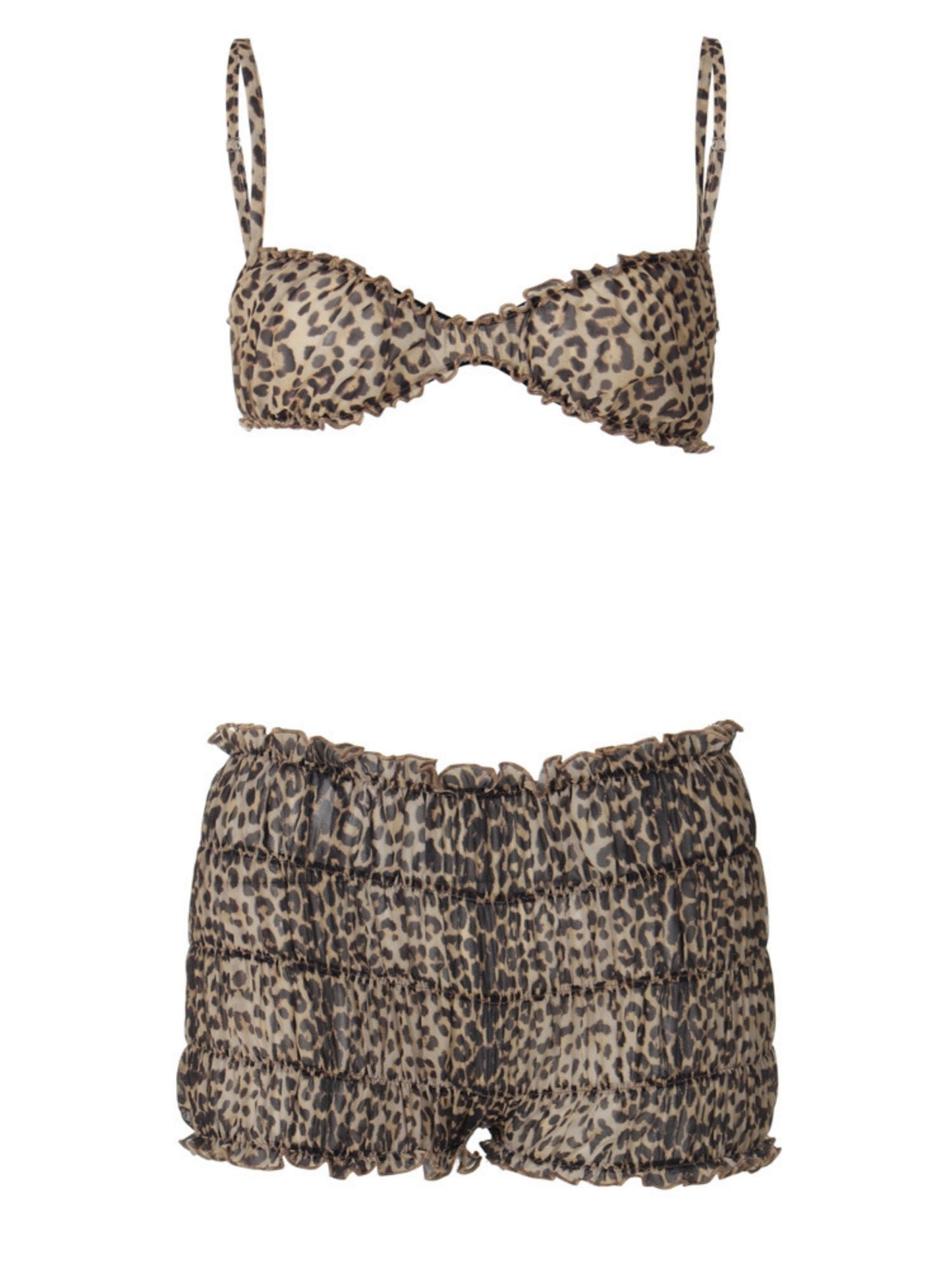 Leopard Print Lace Navel-style Tank Top Cake Shorts 2-piece Sets