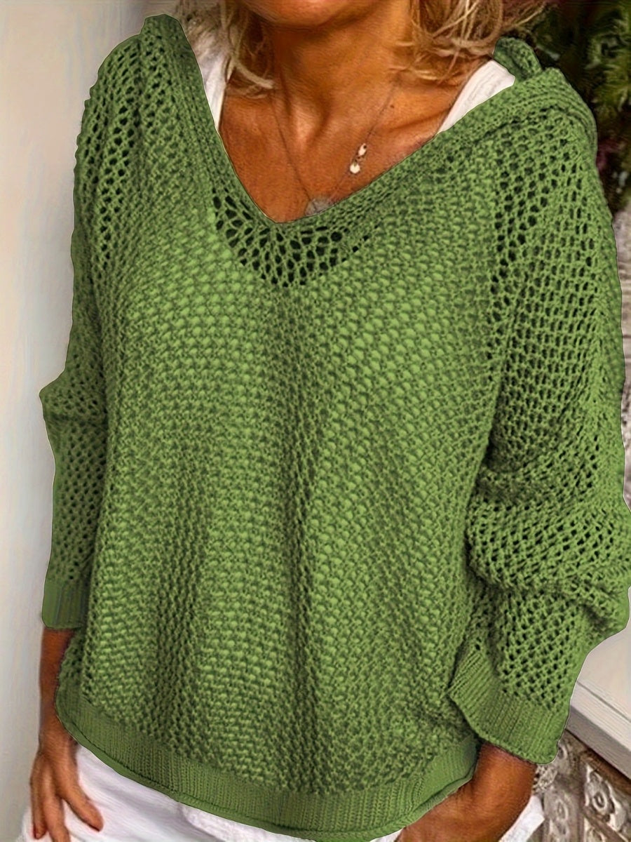 Knitted Outer Layer Sun Protection Knitted Hooded See-through Top