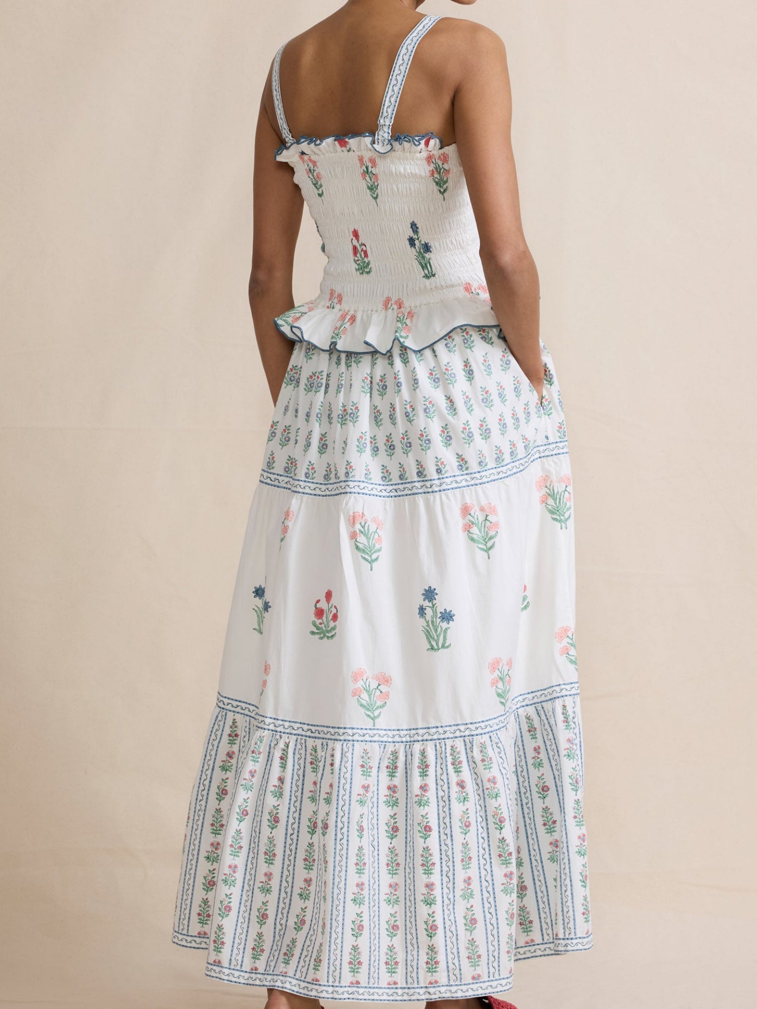 Printed Wavy Edge Spaghetti Strap Long Dress