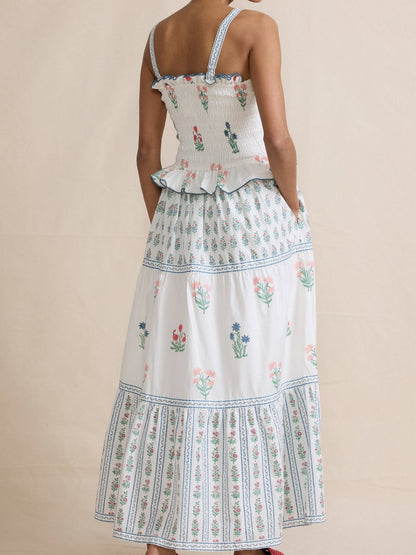 Printed Wavy Edge Spaghetti Strap Long Dress