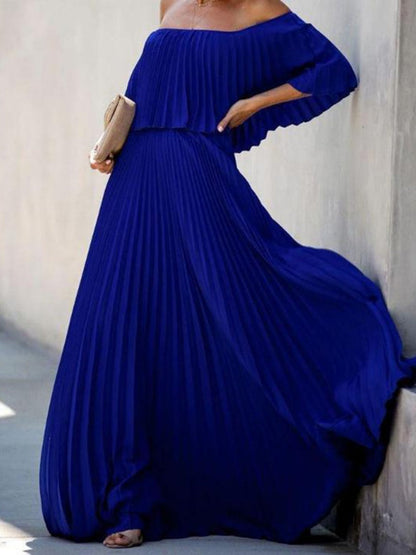 Tube Top Off Shoulder Chiffon Crimp Maxi Dress
