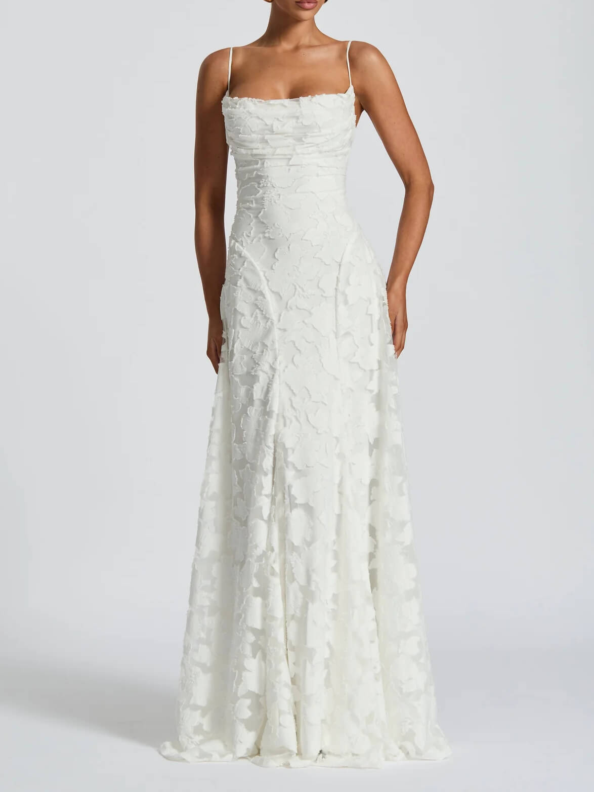 Spaghetti Strap Square Neck 3D Floral Applique A-Line Maxi Dress