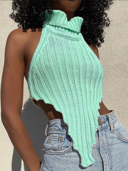 Turtleneck Irregular Hem Knitted Vest