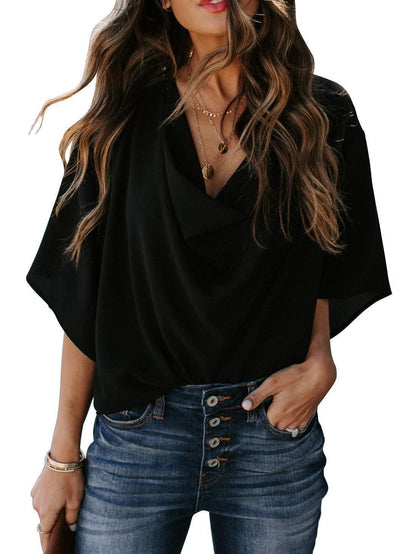 Chiffon Loose V-neck Casual T-shirt