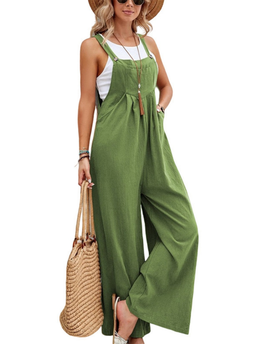 Solid Color Casual Pocket Jumpsuits