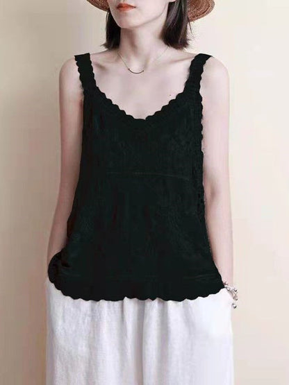 Cotton Linen Embroidered V-neck Camisole