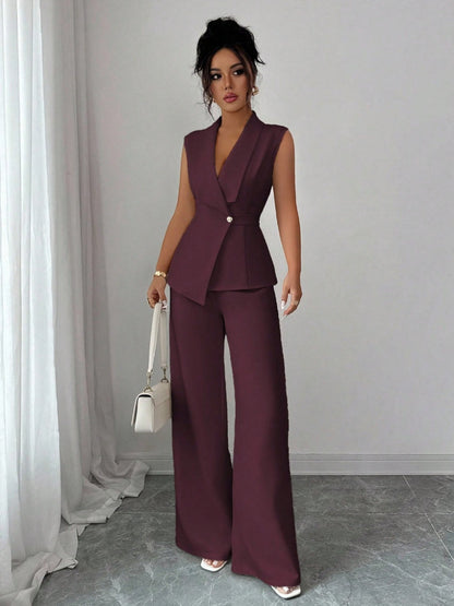 Commuting Sleeveless Suit Collar Vests Straight-leg Pants Set 2-piece Sets