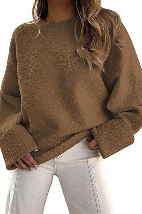 Margovil Crewneck Drop Shoulder Solid Knitted Pullover Sweater