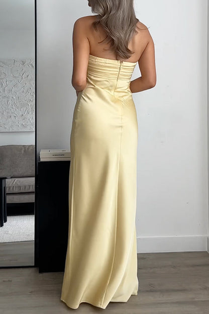 Margovil Strapless Tube Satin Maxi Dress