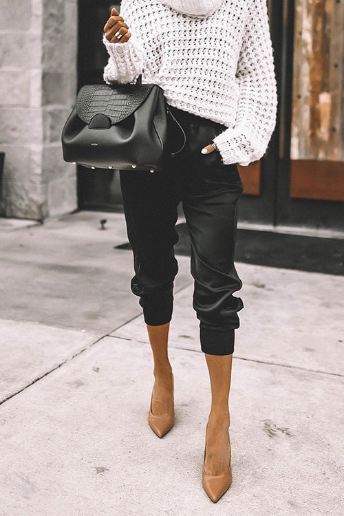Margovil High Waist Pocketed Satin Joggers