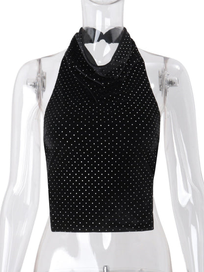 Polka Dots Halter-neck Sleeveless Backless Tank Tops