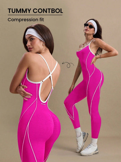 Cross Shoulder Straps Color-blocked Fitness Exercise Bodysuits