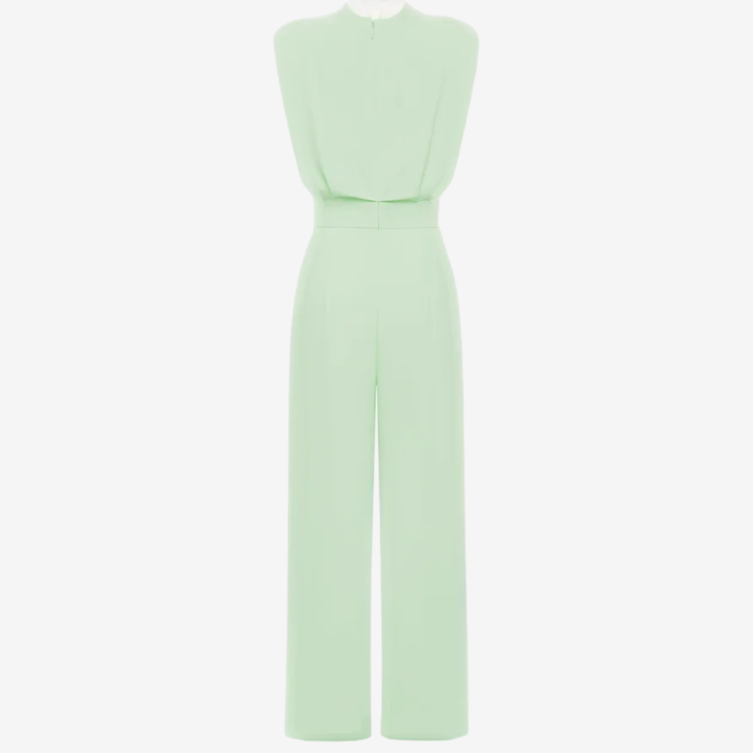 Women's High Neck Sleeveless Belted Jumpsuit – Tailored Formal Wear